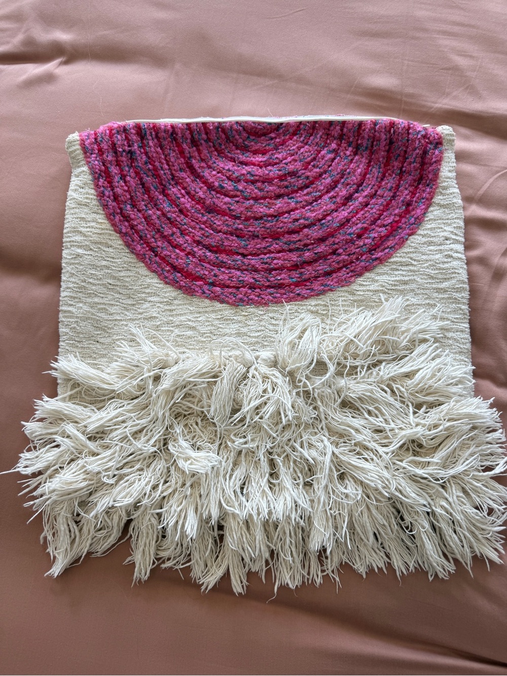Anthropologie Pink and Cream Textured Boho Accent Pillow Cover